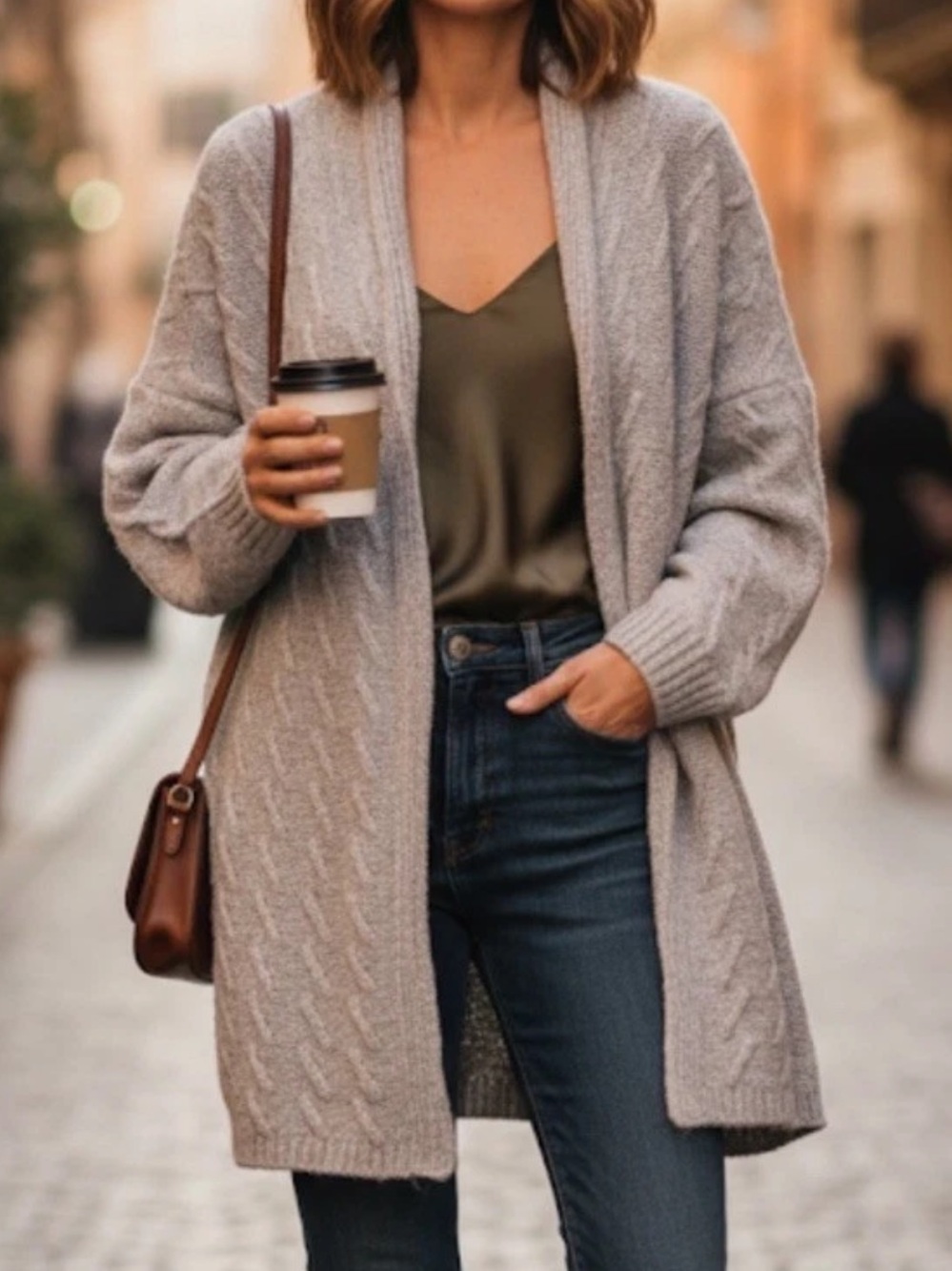 J. JILL Cozy Knit Cardigan Yarn Covered Pin Closure Cotton/Alpaca Brown XL